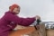 The picture shows ski jumper Katharina Althaus warming up