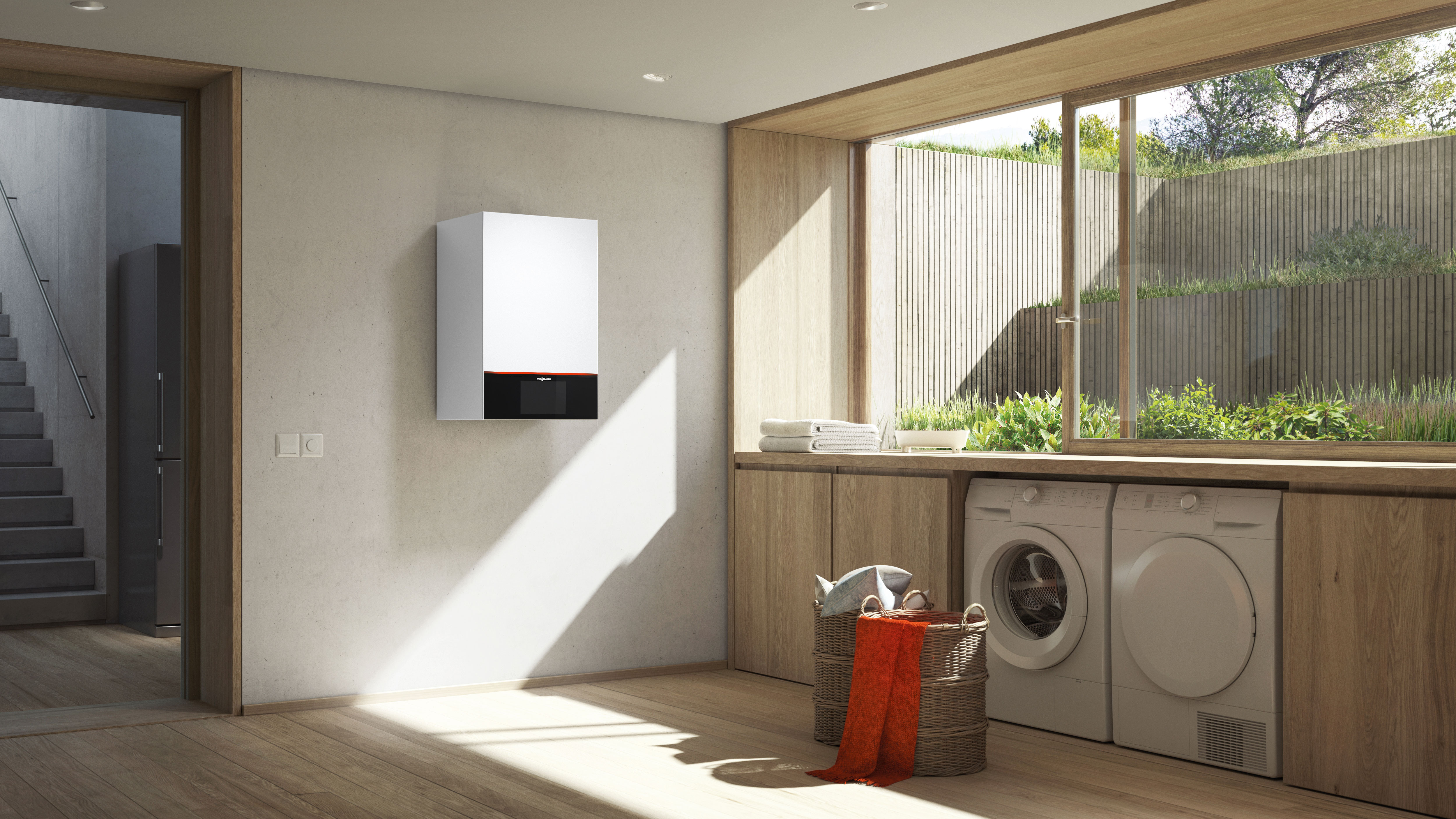 Herstellerdarstellung einer wandhängenden Viessmann-Vitodens-300-W-Gasheizung